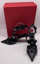 Valentino Black Leather Studded Ankle Strap High Heel Sandal Pumps sz 38 us 8