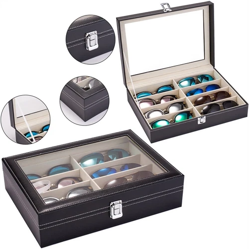 8 Slot Glasses Case Sunglasses Box Display Eyeglasses Storage Organizer Black - Picture 3 of 23