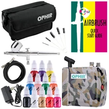 OPHIR Airbrush Compressor Kit w 12 Colors Acrylic Paint f Makeup Tattoo Nail Art