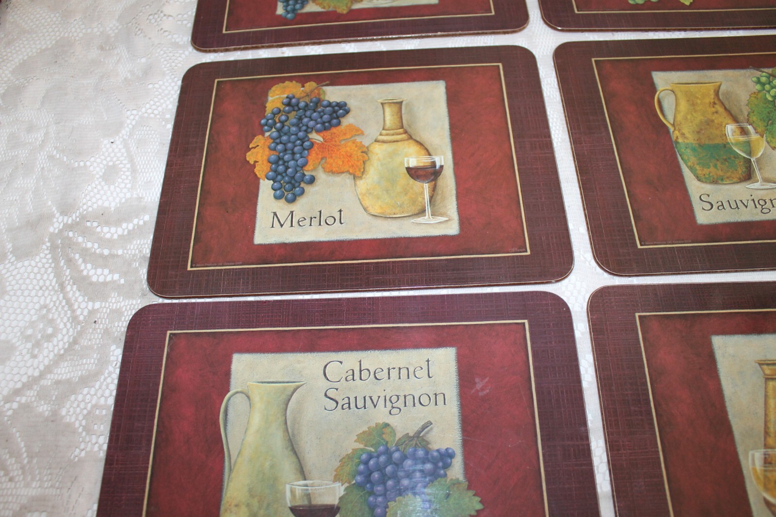 Set of 8 Vintage Jason “Vinotica” Red & White Wine Themed Placemats
