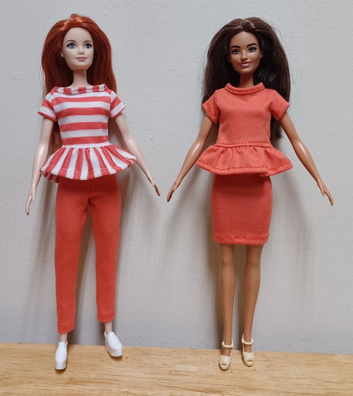 Barbie 11 1/2" Doll Clothing Orange Top, Skirt, Pants, Orange/White Stripes Top