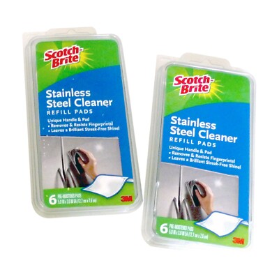 2 Pack Scotch-Brite 3M Stainless Steel Cleaner Pads 6 Pre Moistened Wipes Polish