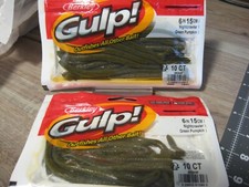 2 Packs Berkley Gulp Fishing Baits - 6" NightCrawler Worms - Green Pumpkin Color