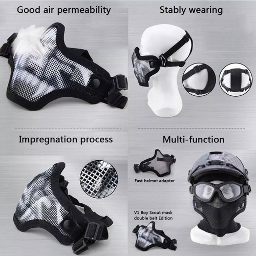 Airsoft Half Face Mask Steel Mesh and Goggles Set, Skull Tactical Masks Prote... - Picture 7 of 9