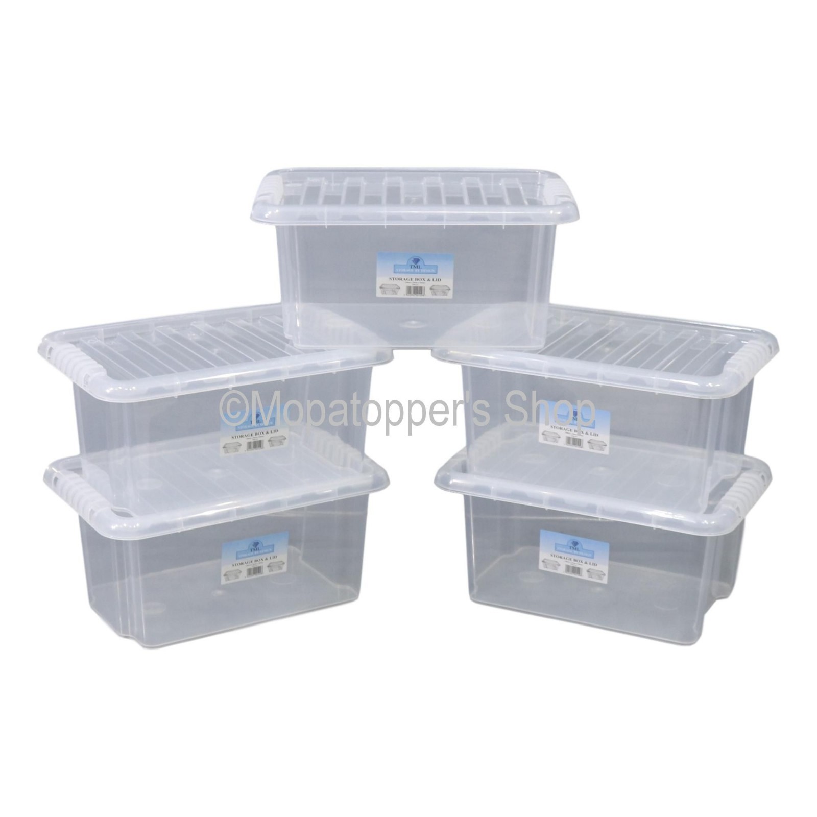 NEW Pack Of 5 British Made 13 Litre Clear Plastic Storage Boxes Box With Lids