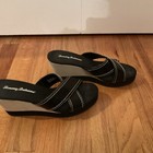 Women's Tommy Bahama Leather Wedge Sandal Mule Slip On 3.25" Heel Black White 7B — photo 2