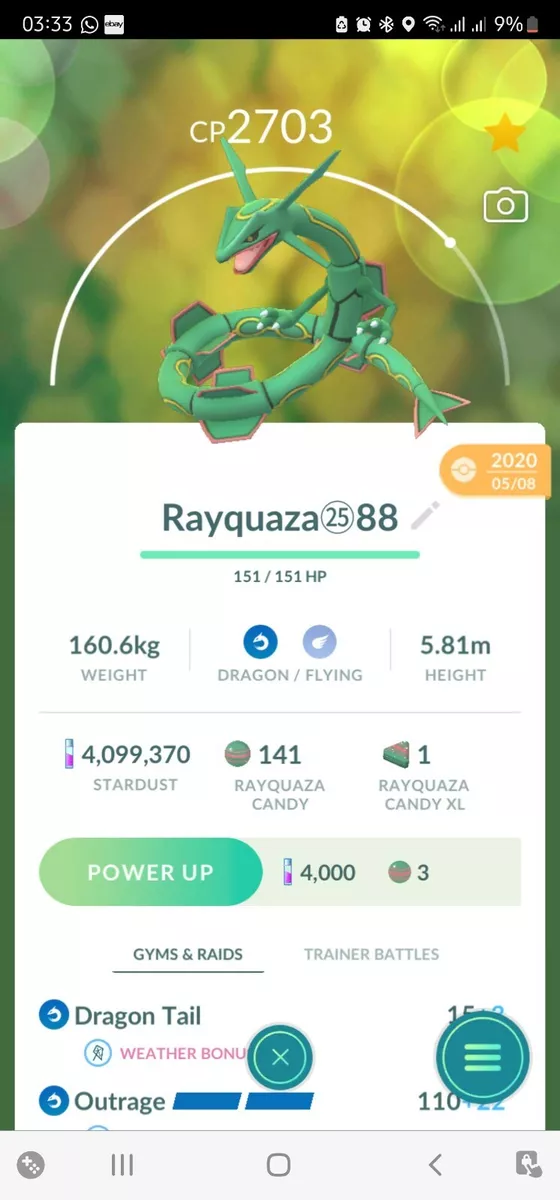 POKÉMON GO RAYQUAZA Trade - Legendary - Raid Exclusive $40.00