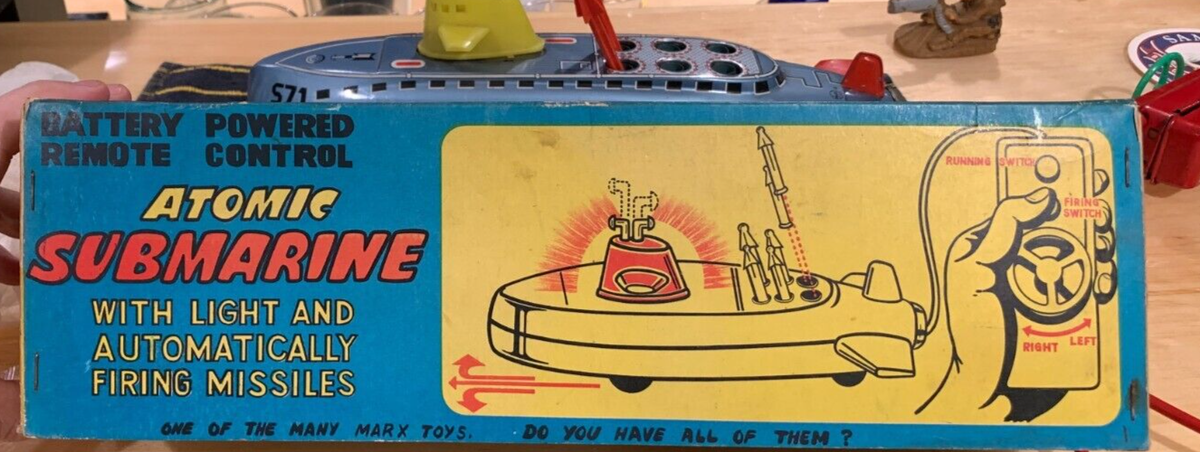 Very Rare Early 1960's Marx Battery Operated Atomic Tin Submarine