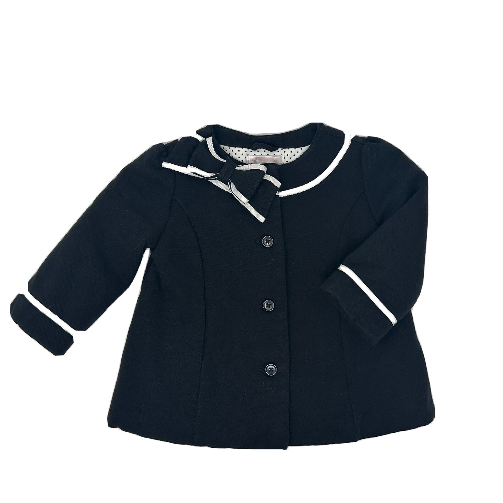 Janie And Jack Baby Girl Pea Coat Jacket Navy Blue Bow Size 1224