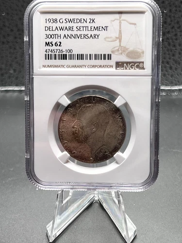 1938 G Sweden 2 kroner Graded NGC MS-62