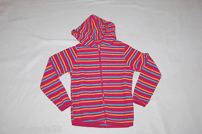 Girls Fleece Jacket PINK w/ AQUA STRIPES Hooded XS 4-5 S 6-6X M 7-8 XL 14-1 6