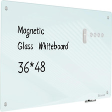 Magnetic Glass Whiteboard - Glass Dry Erase Board 48"X36" Large Frameless Board