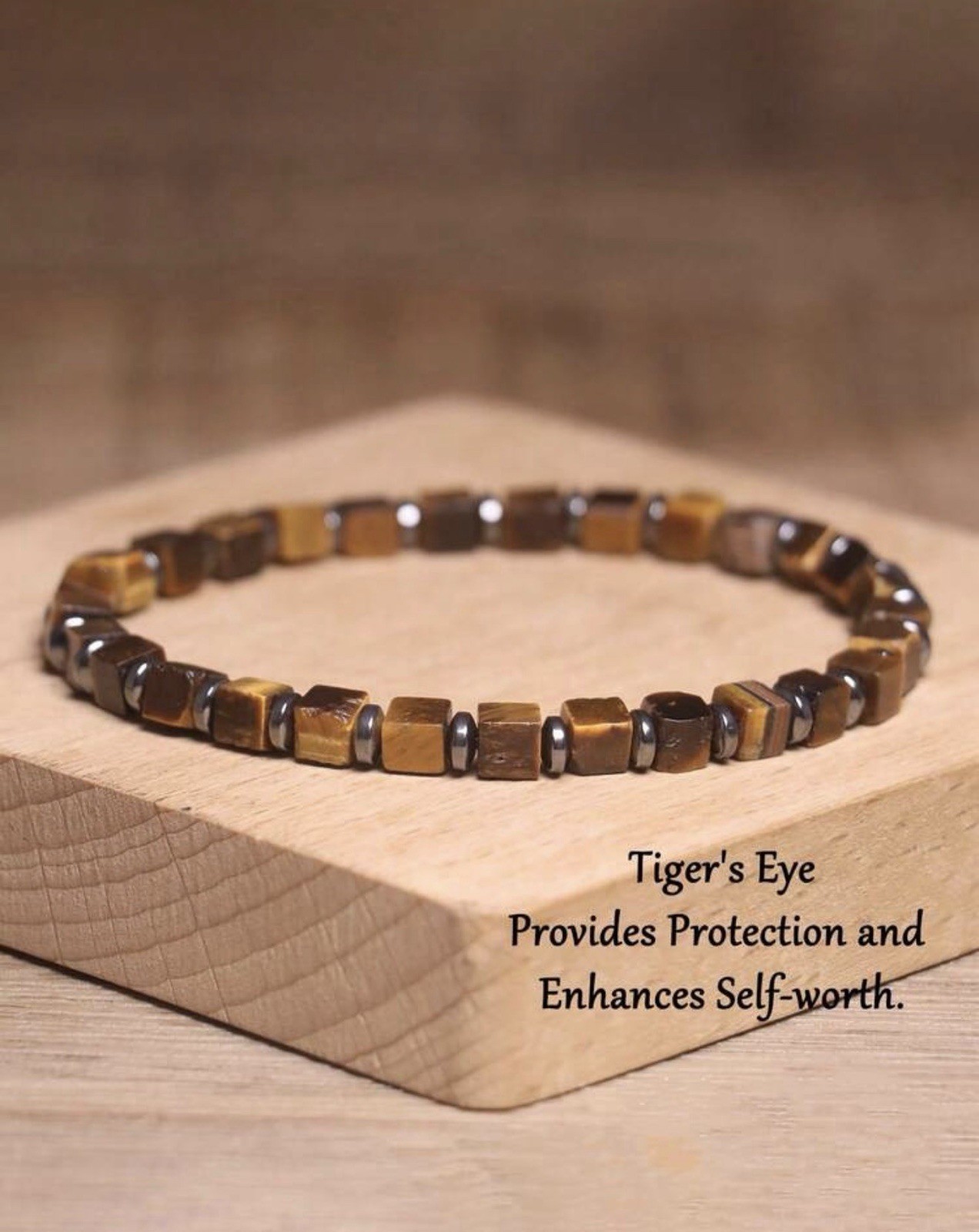 Bracelet œil de tigre naturel carré marron le cadeau bien-être idéal pour un proche