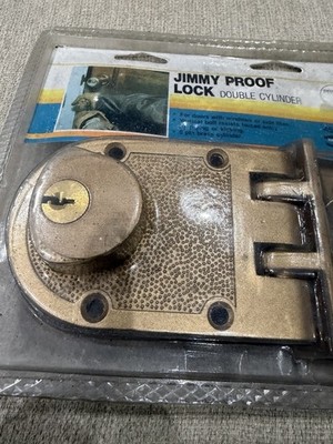 Ideal Security Jimmy Proof Lock Single Cylinder Antique Brass MCM Vintage NOS
