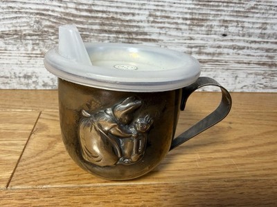 Beatrix Potter Peter Rabbit Sippy Silver Plate Cup Lid Handle Kid Child Drink
