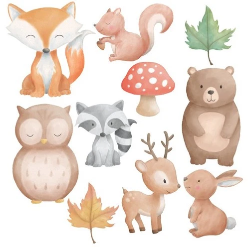 Watercolour Woodland Animals Fox Owl Bear Self Adhesive Wall Sticker