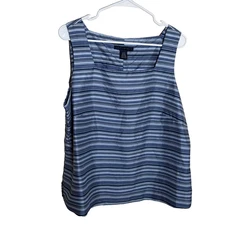 Venezia Tank Top Women's 14/16 Blue Striped Square Neck Sleeveless Casual