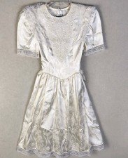 Vintage Gunne Sax Jessica McClintock Ivory Satin Jacquard Lace Dress 12 42504/17