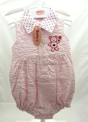 Baby C Strampler hellrosa weiß gestreift gepunkteter Kragen Baby 3-9 Monate