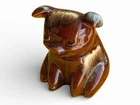 Vintage Hull Pottery Piggy Bank Sitting Up Brown Drip Majolica Brown Turquoise
