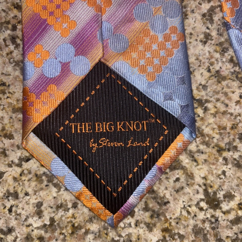 THE BIG KNOT Steven Land Hombre Seda XL Corbata Diseñador Geométrica Naranja Azul Foto 2 de 3