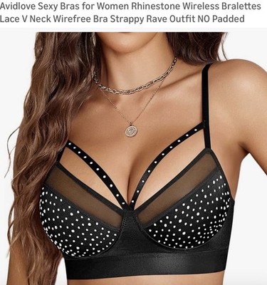 Avidlove Rhinestone Diamond Push up Corset Bra Nightclub Black Size Small S New