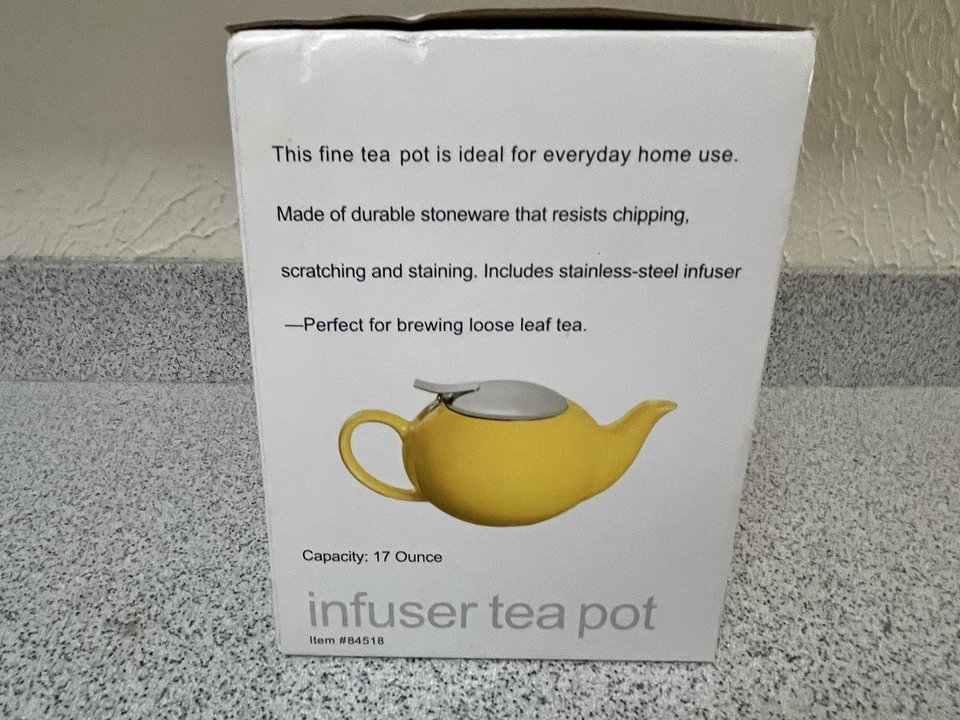 Bule de cerâmica amarelo com infusor de aço inoxidável 17 oz novo na caixa - Imagem 2 de 4