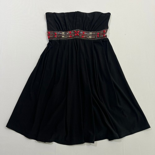 White House Black Market Strapless Dress Beaded Empire Waist LBD Black Womens 4