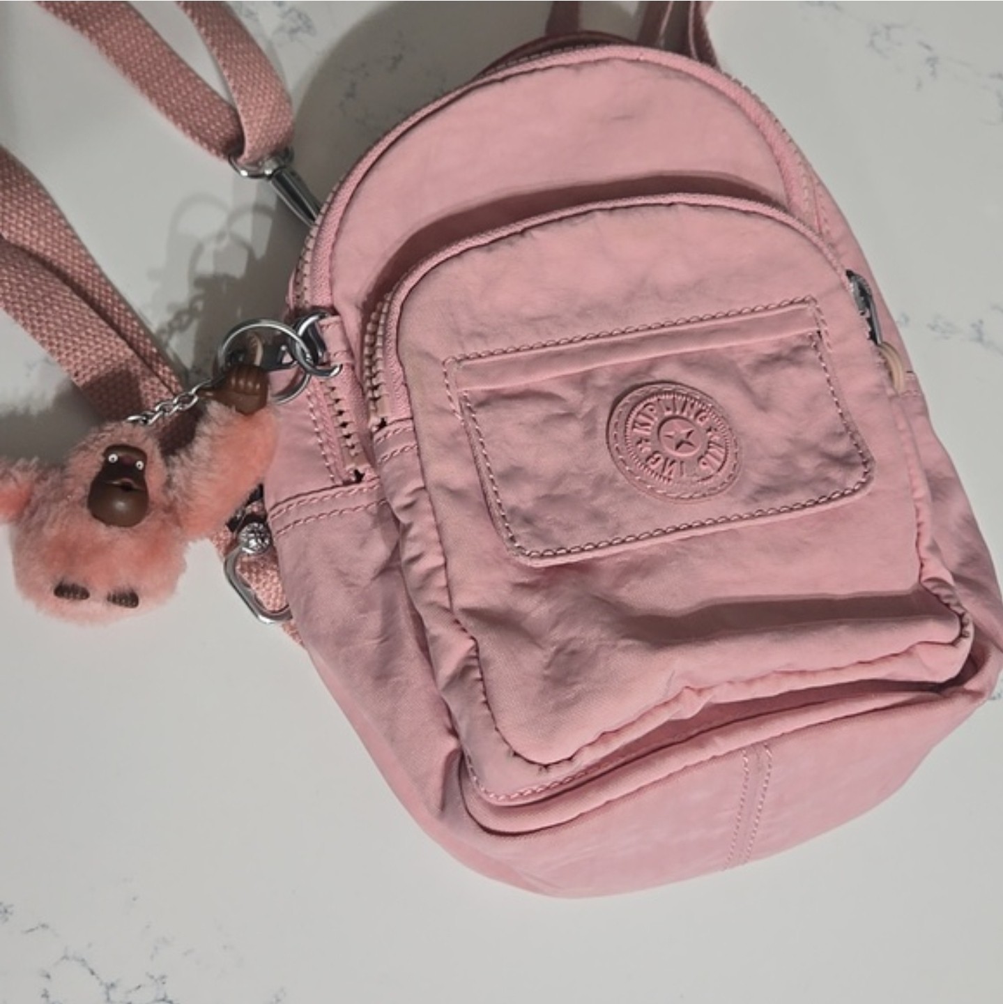 Kipling Pink Small Backpack with Monkey Charm & Z… - image 2