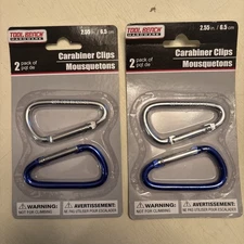 Tool Bench Hardware Carabiner Clips two 2pks 2.55 In / 6.5 Cm.  Silver & Blue