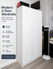 Modern Large Wooden 2 Door Wardrobe with Hanging Rails Bedroom Storage Furniture