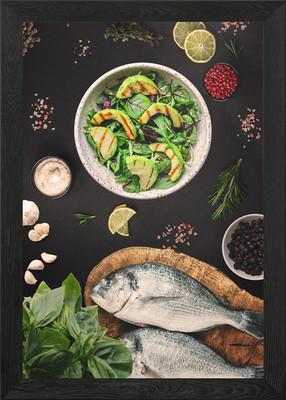 Avocado Salat und Fisch Gerahmtes Wandbild Poster Leinwanddruck Bild