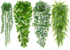 Artificial Hanging Plants for Shelf, 4 Pack Fake Potted Greenery Plant Faux Mand