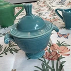 Vintage Fiestaware 1940’s Turquoise Blue Lidded Sugar Bowl Fiesta Ware