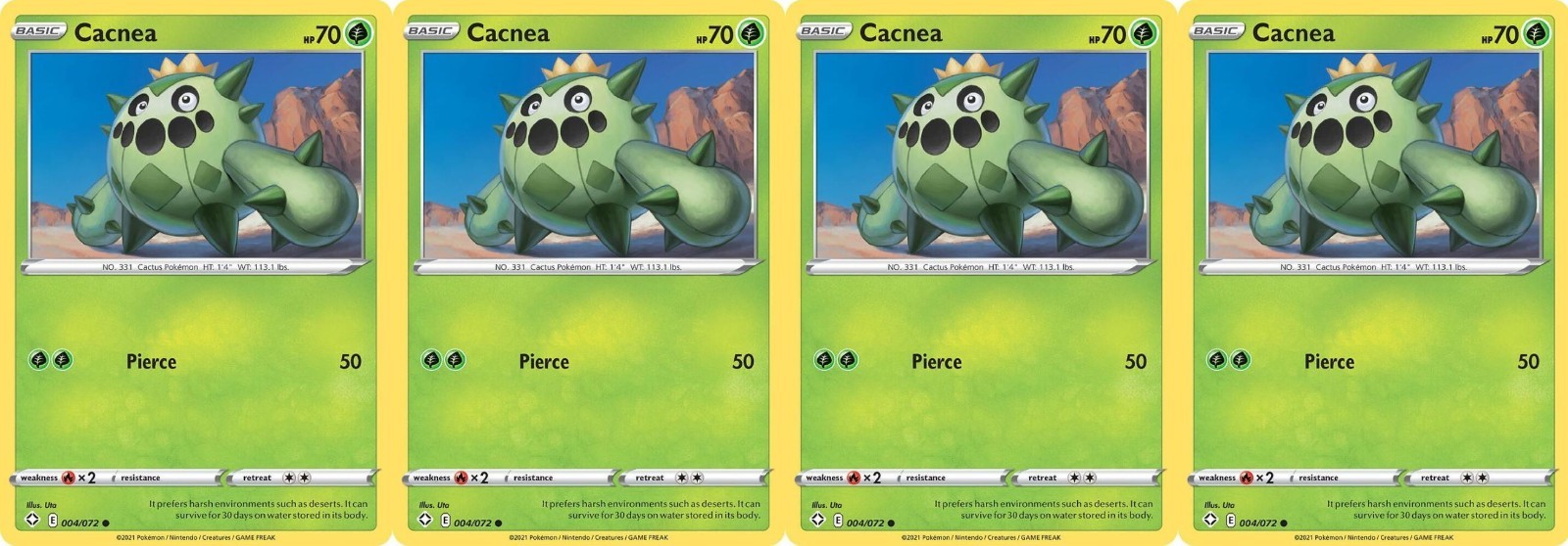 4x Cacnea | Shining Fates | 004/072 | Common | Normal | NM | Pokemon