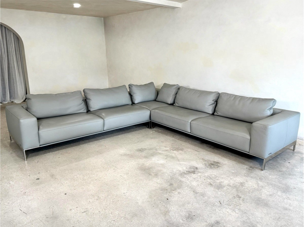 Roche Bobois Episode Sectional In Light Gray Leather | eBay