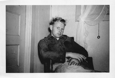 Vintage 1944 Blonde Man Mussy Messy Hair 1940s Photo Dirty Hands Cigarette