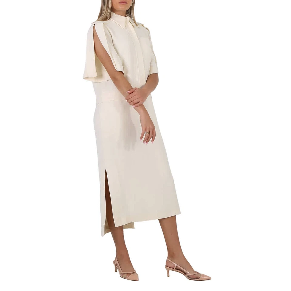 Burberry Split Detail Silk Wool Shirt Dress In Off White, Brand Size 10 (US Size - Image 2 of 4