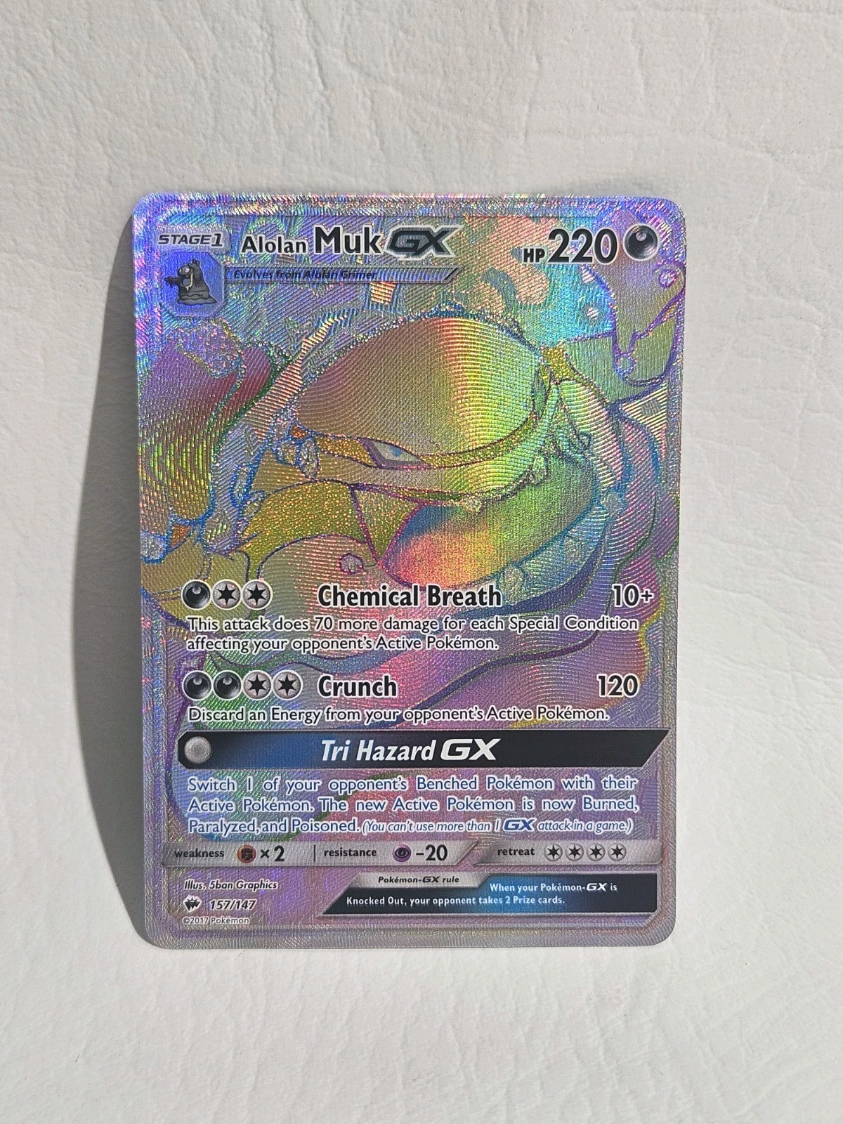 Pokemon Burning Shadows Rainbow Alolan Muk GX 157/147 NM+ Near Mint