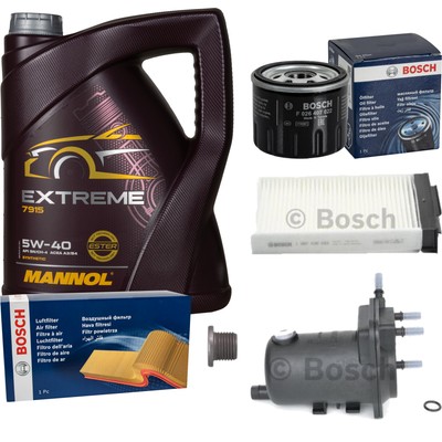 BOSCH Inspektionspaket 5 L MANNOL Extreme 5W-40 für Renault Megane II