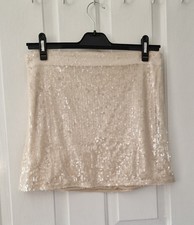 Cream/oyster sequinned mini skirt, size 12, Prettylittlething Tall