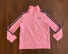 Adidas Girls Medium 10-12 Track Jacket, Pink ,Black Stripes