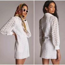 Anthropologie x Mare Mare White Lace Button Down Mini Shirt Dress Size XL