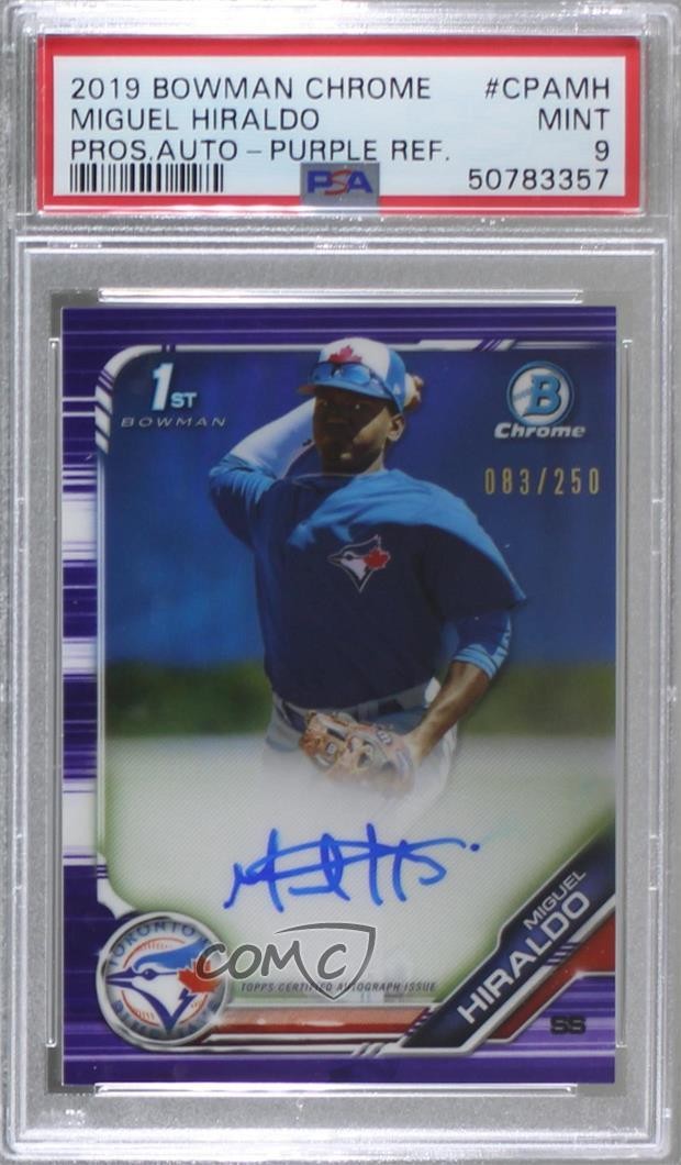 2019 Bowman Chrome Prospects Purple Refractor 83/250 Miguel Hiraldo Auto 1q7