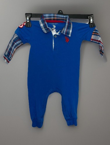 Pagliaccetto blu 3-6 mesi ragazzo US Polo Assn L/S finto abbottonato camicia a quadri - Foto 2 di 8
