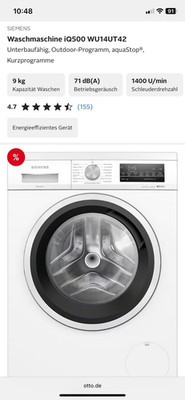 Siemens iQ500 WU14UT42 Frontlader 9 kg Weiß aquaStop unterbaufähig 71 dB