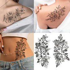 12 Sheets 3D Black Flower Temporary Tattoos for Women