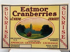 Cranberry Produce Label Sunrise Brand Eatm Cranberries Vintage Paper Label