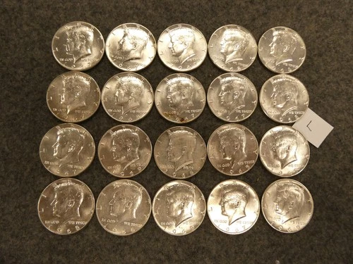 20 pc 65-70 Kennedy Half Dollar 40% Silver $10 face lot L ships FREE