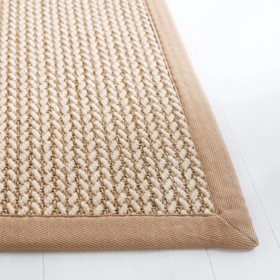 Area Rug 6' Square - Natural Fiber Collection - Beige, Sisal & Wool, Woven De... - Image 3 of 4